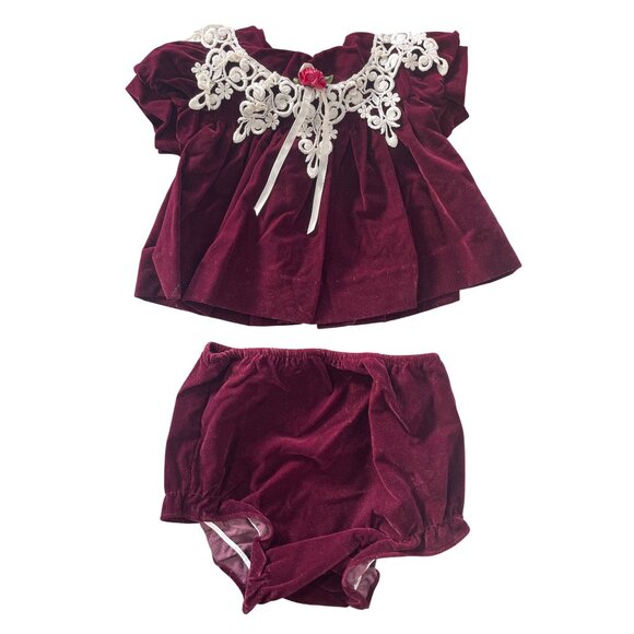 80s Vintage Memories Jo Lene Dress Set Size NB 0-6MBaby Girl 2 Piece Velvet Chri - Picture 1 of 8
